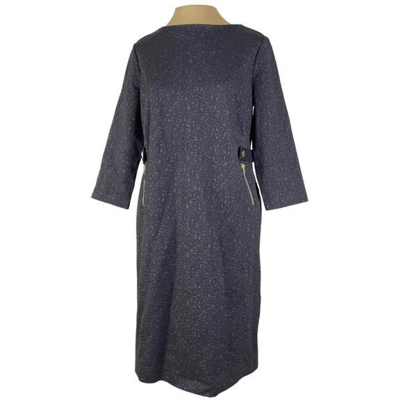 New Chico’s Black Leopard Ponte Jacquard Sheath Dress - Picture 2 of 7